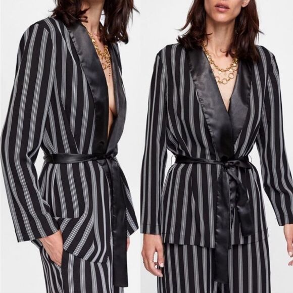 Zara Basic Black & White Striped Kimono Jacket (XS) - Picture 1 of 10